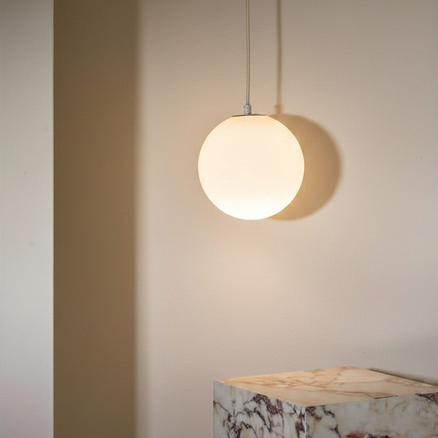 Orb Pendant Large White Satin & Fabric Flex